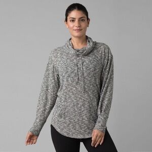 PRANA Gray Marbled Heather Cowlneck Cinch Drawstring Hoodie Sweatshirt Pockets